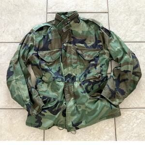 Vintage Military Jacket army camouflage coat uniform green small